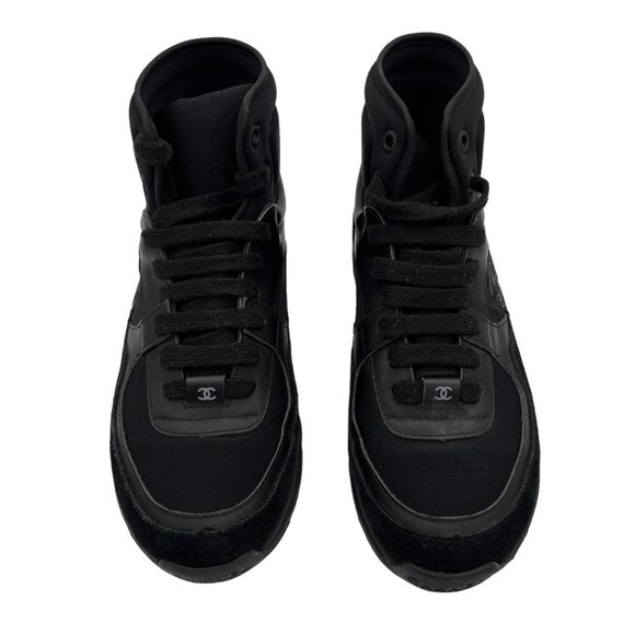 Chanel black high top lambskin and neoprene sneakers - Picture 4 of 6